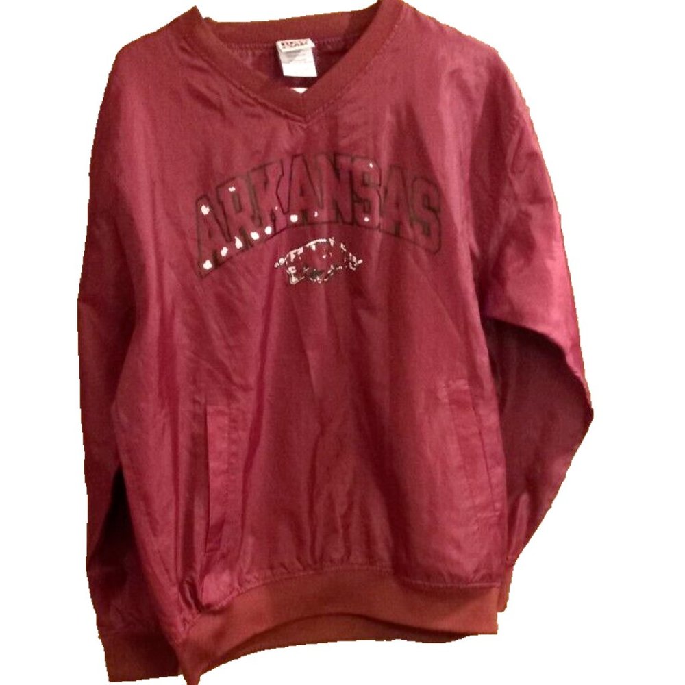 Mens NCAA Arkansas RAZORBACKS pullover Windbreaker red oak medium vintage
